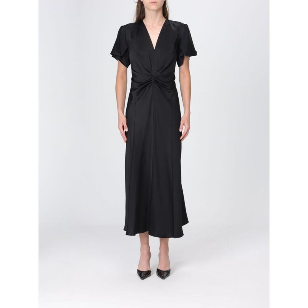 Victoria Victoria Beckham Eve V-Neck Satin Midi Sheath Dress